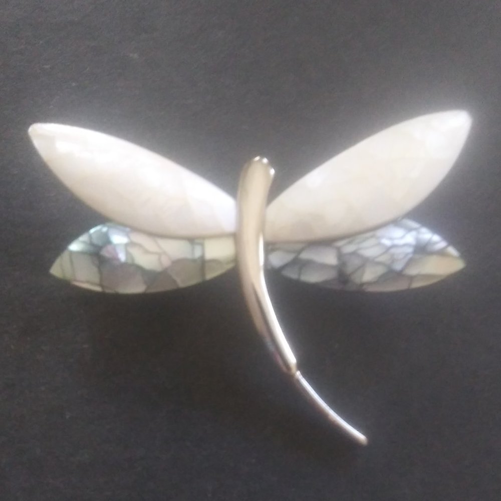 Dragonfly brooch with albalone  inlay Stamped Lc for liz claiborne